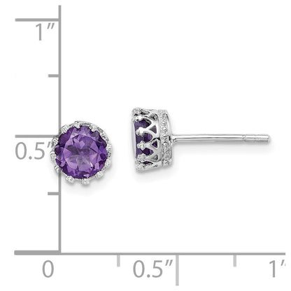 GSSE Sterling Silver Rhodium-plated 6mm Polished Amethyst Post Earrings