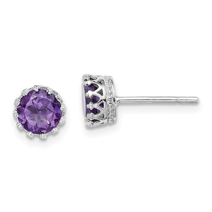 GSSE Sterling Silver Rhodium-plated 6mm Polished Amethyst Post Earrings