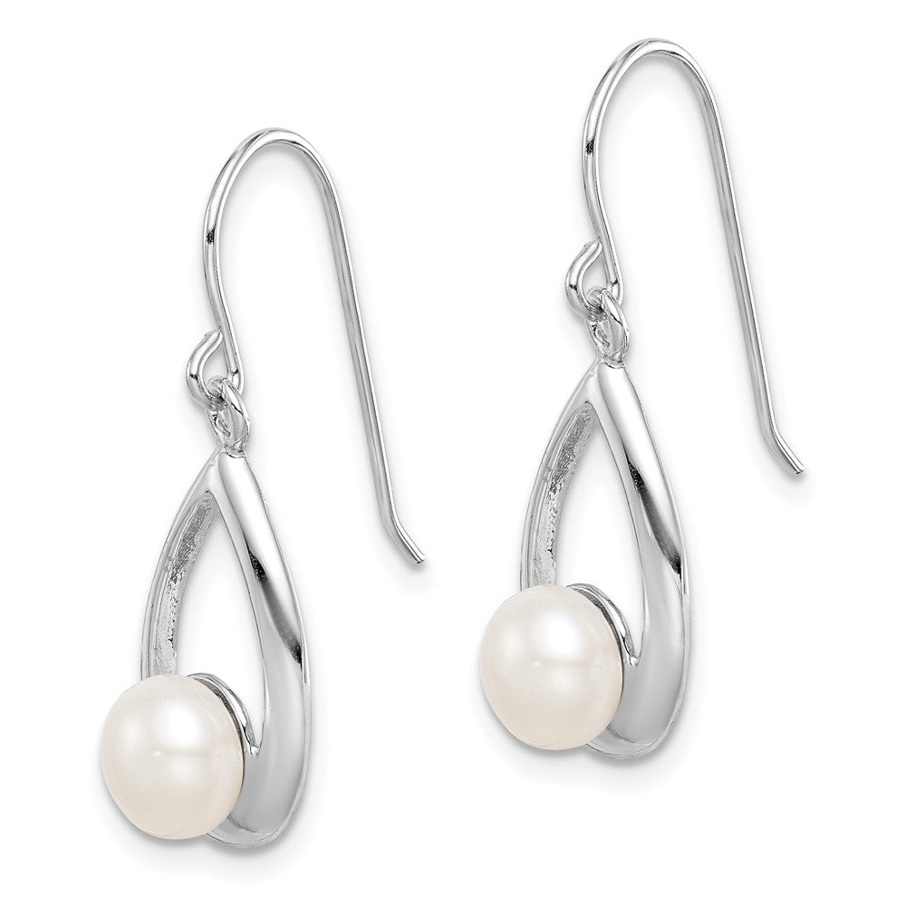 PSSE Sterling Silver Rhodium-plated 6-7mm White Freshwater Cultured Pearl Teardrop Dangle Earrings