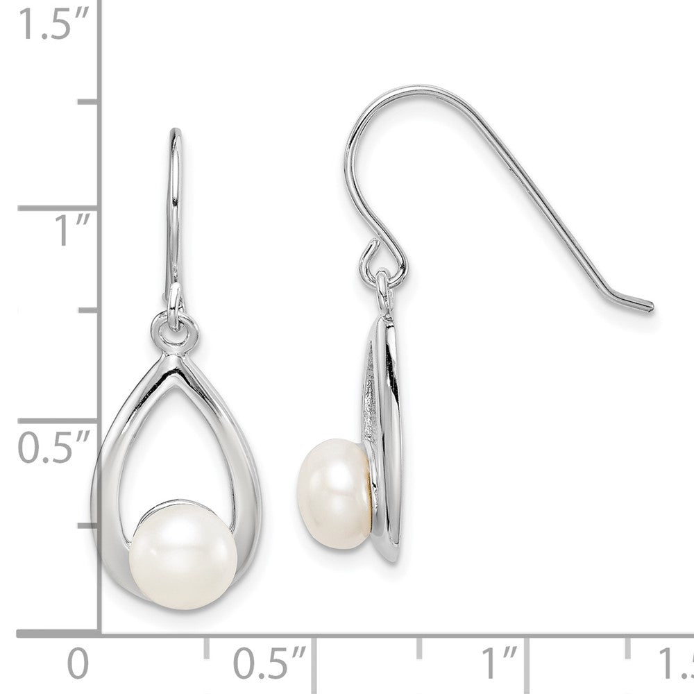 PSSE Sterling Silver Rhodium-plated 6-7mm White Freshwater Cultured Pearl Teardrop Dangle Earrings