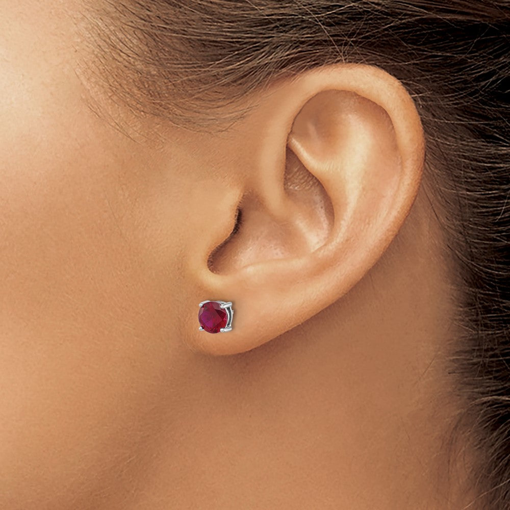GSSE Sterling Silver Rhodium-plated 6mm Lab Created Ruby Stud Earrings