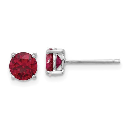 GSSE Sterling Silver Rhodium-plated 6mm Lab Created Ruby Stud Earrings