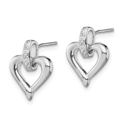 DSS Sterling Silver Rhodium Heart w/Diam. Earrings
