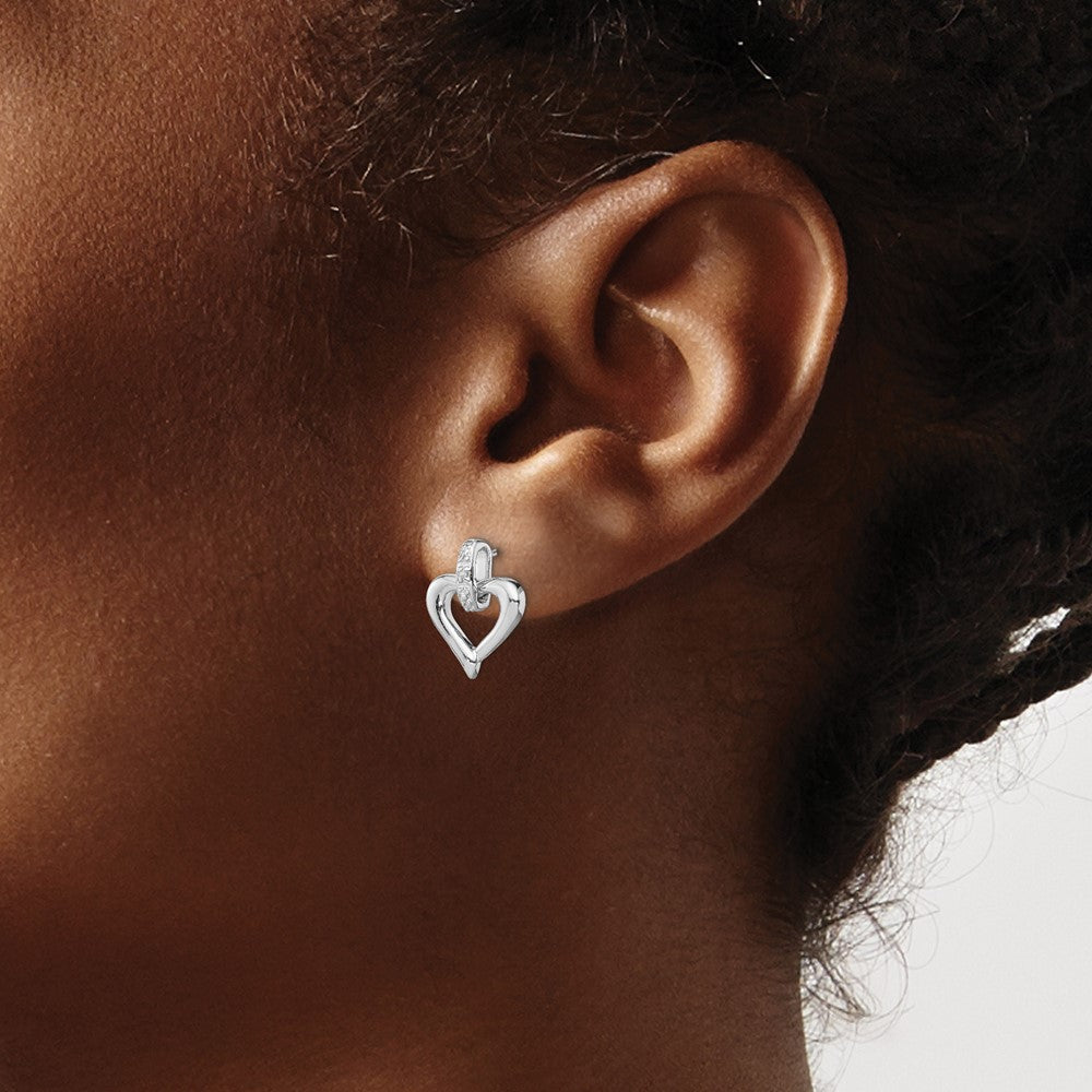 DSS Sterling Silver Rhodium Heart w/Diam. Earrings