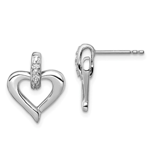 DSS Sterling Silver Rhodium Heart w/Diam. Earrings