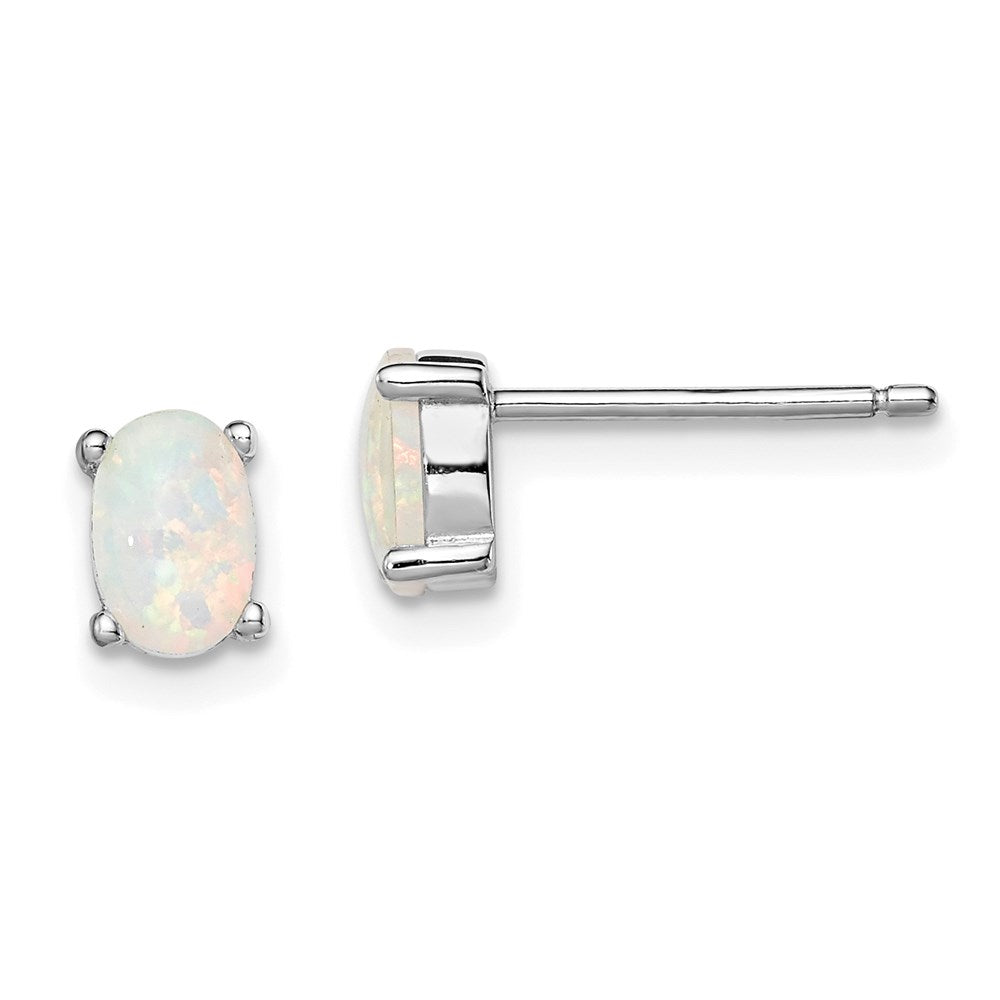 GSSE Sterling Silver Rhodium-plated Created Opal Post Earrings