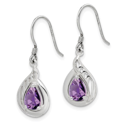 GSSE Sterling Silver Amethyst Polished Fancy Dangle Earrings