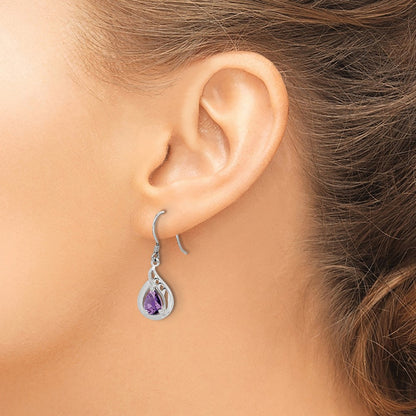 GSSE Sterling Silver Amethyst Polished Fancy Dangle Earrings