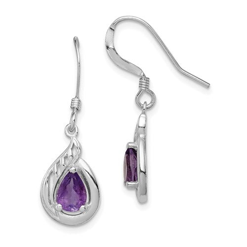 GSSE Sterling Silver Amethyst Polished Fancy Dangle Earrings