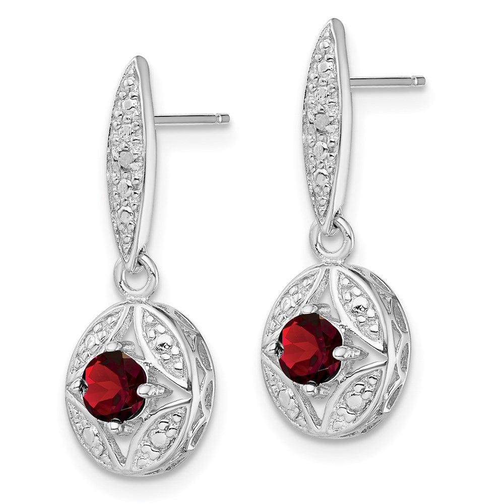 GSSE Sterling Silver Rhodium-plated Garnet and Diamond Dangle Earrings