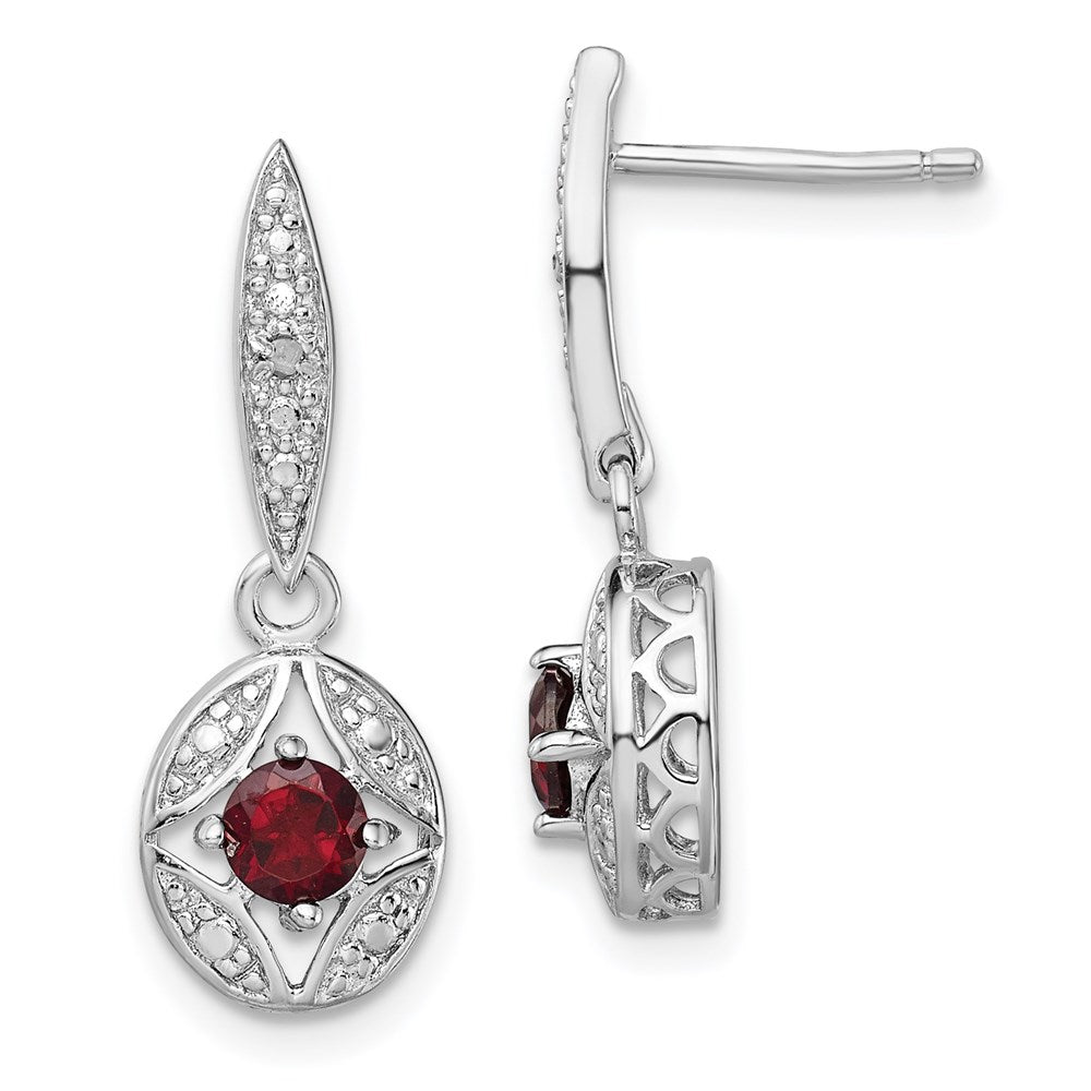 GSSE Sterling Silver Rhodium-plated Garnet and Diamond Dangle Earrings