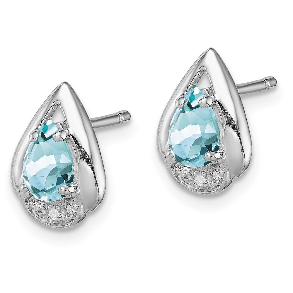 GSSE Sterling Silver Rhodium Plated Diamond & Aquamarine Post Earrings