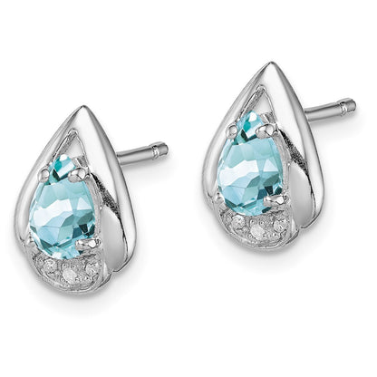 GSSE Sterling Silver Rhodium Plated Diamond & Aquamarine Post Earrings