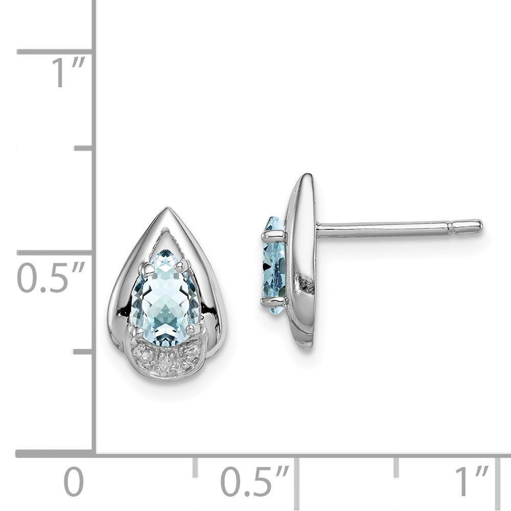 GSSE Sterling Silver Rhodium Plated Diamond & Aquamarine Post Earrings