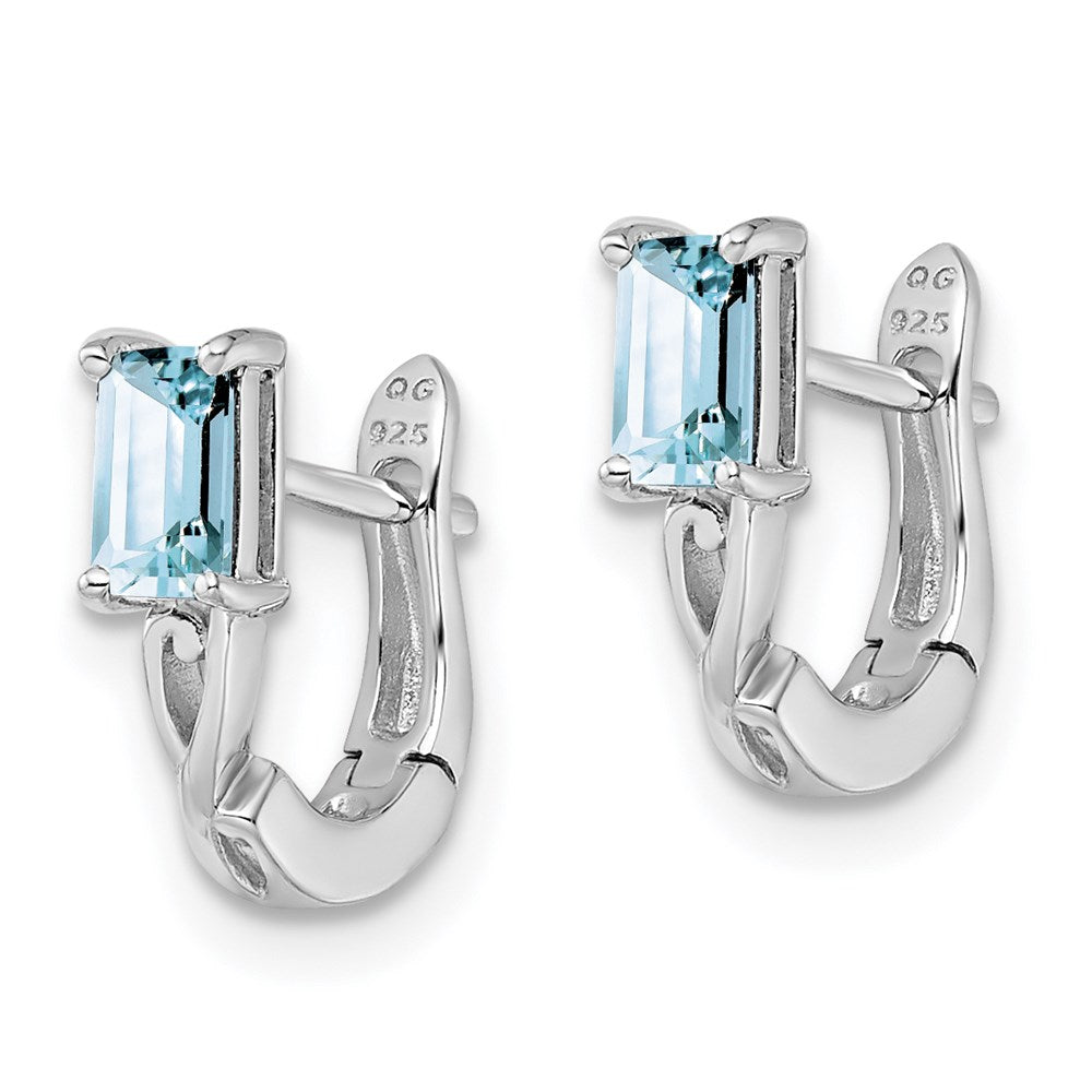 SSE Sterling Silver Rhodium Plated Aquamarine Hinged Hoop Earrings