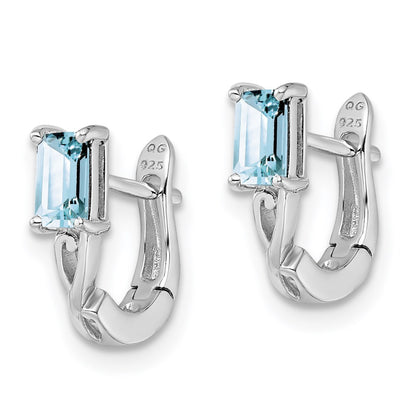 SSE Sterling Silver Rhodium Plated Aquamarine Hinged Hoop Earrings