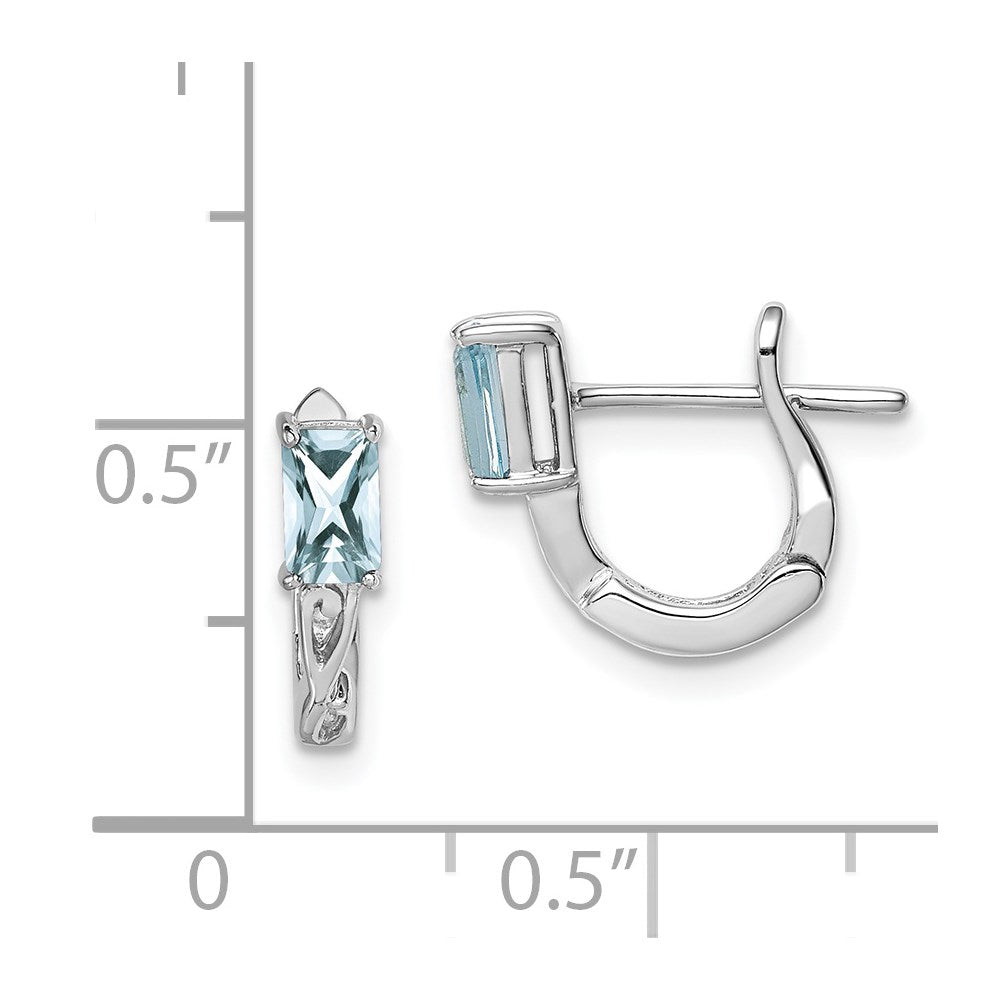 SSE Sterling Silver Rhodium Plated Aquamarine Hinged Hoop Earrings
