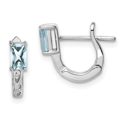 SSE Sterling Silver Rhodium Plated Aquamarine Hinged Hoop Earrings