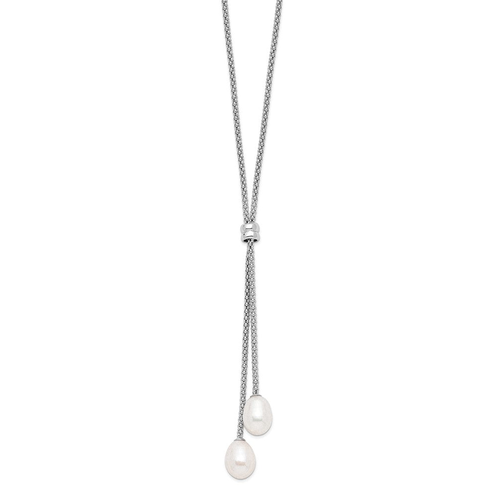 PSSN Sterling Silver Rhodium-plated 7-8mm Teardrop Freshwater Cultured Pearl 16 inch with 2 inch Extension Drop Necklace