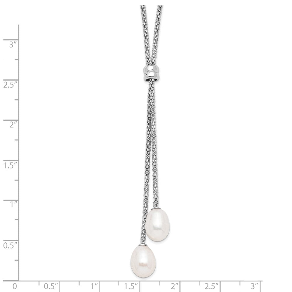 PSSN Sterling Silver Rhodium-plated 7-8mm Teardrop Freshwater Cultured Pearl 16 inch with 2 inch Extension Drop Necklace