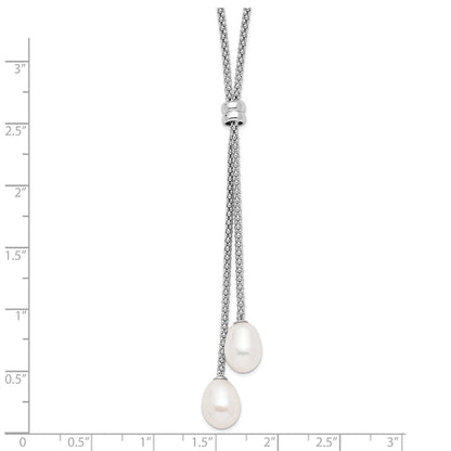 PSSN Sterling Silver Rhodium-plated 7-8mm Teardrop Freshwater Cultured Pearl 16 inch with 2 inch Extension Drop Necklace