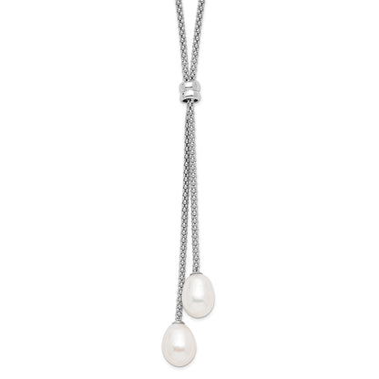 PSSN Sterling Silver Rhodium-plated 7-8mm Teardrop Freshwater Cultured Pearl 16 inch with 2 inch Extension Drop Necklace