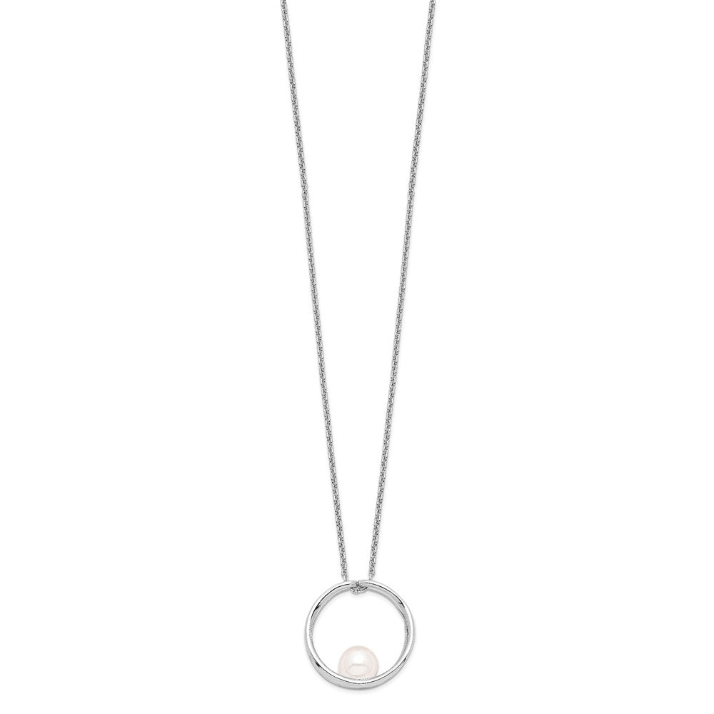 PSSN Sterling Silver Rhodium-plated 7-8mm White Round Freshwater Cultured Pearl 18 inch Necklace