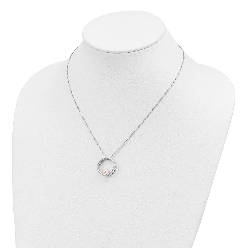 PSSN Sterling Silver Rhodium-plated 7-8mm White Round Freshwater Cultured Pearl 18 inch Necklace