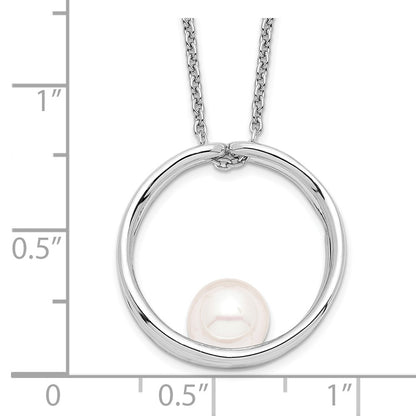 PSSN Sterling Silver Rhodium-plated 7-8mm White Round Freshwater Cultured Pearl 18 inch Necklace