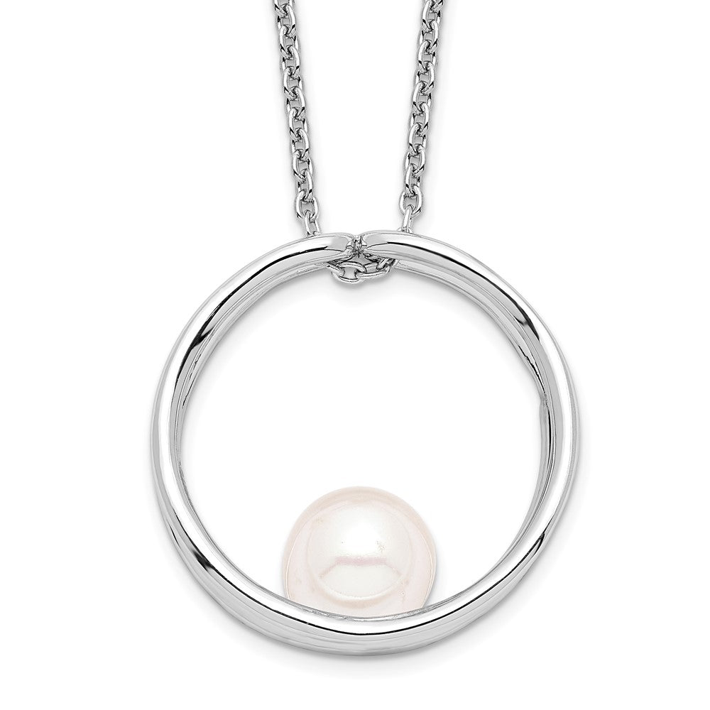 PSSN Sterling Silver Rhodium-plated 7-8mm White Round Freshwater Cultured Pearl 18 inch Necklace