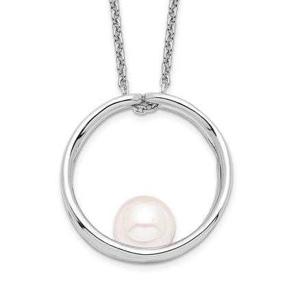 PSSN Sterling Silver Rhodium-plated 7-8mm White Round Freshwater Cultured Pearl 18 inch Necklace