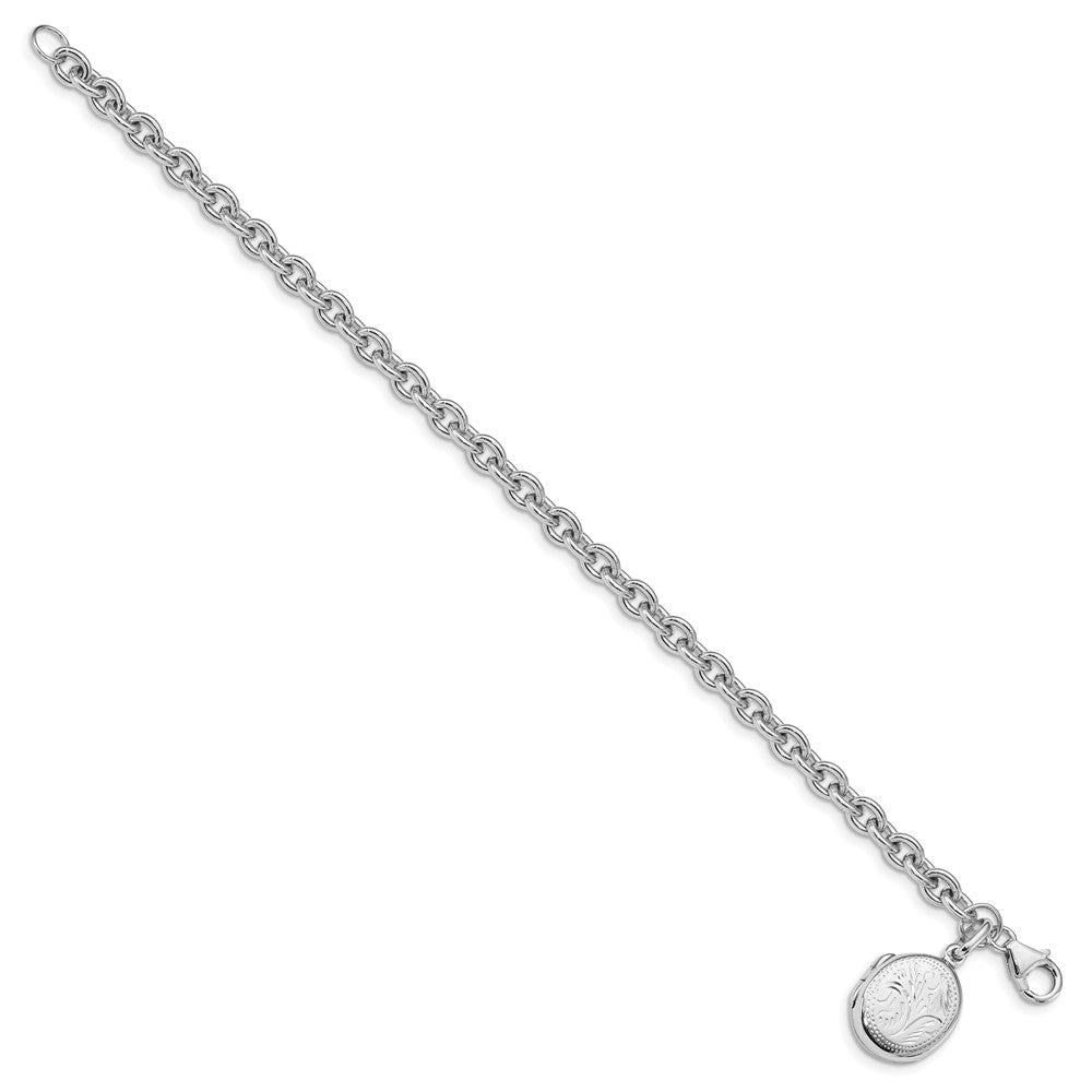 SSB Sterling Silver Rhodium-plated Textured Oval Locket Bracelet