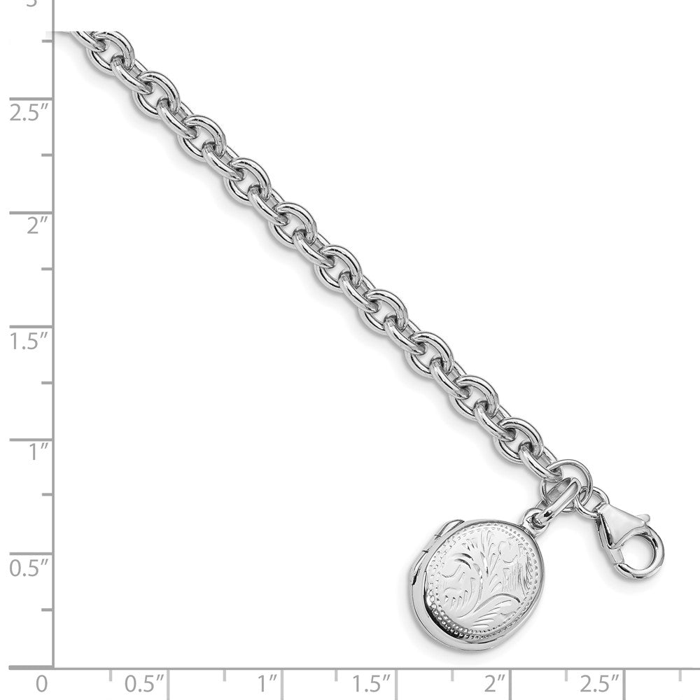 SSB Sterling Silver Rhodium-plated Textured Oval Locket Bracelet