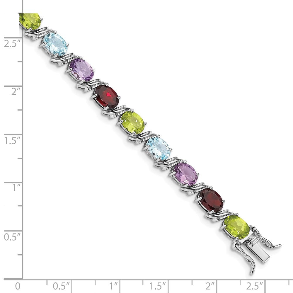 GSSB Sterling Silver Rhodium-plated Oval Multi-gemstone Bracelet