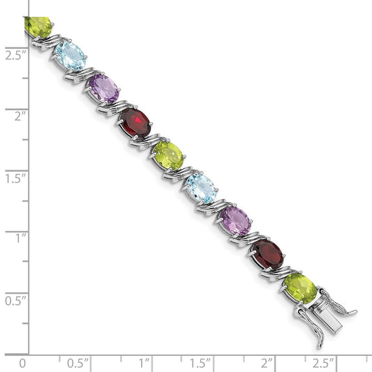 GSSB Sterling Silver Rhodium-plated Oval Multi-gemstone Bracelet