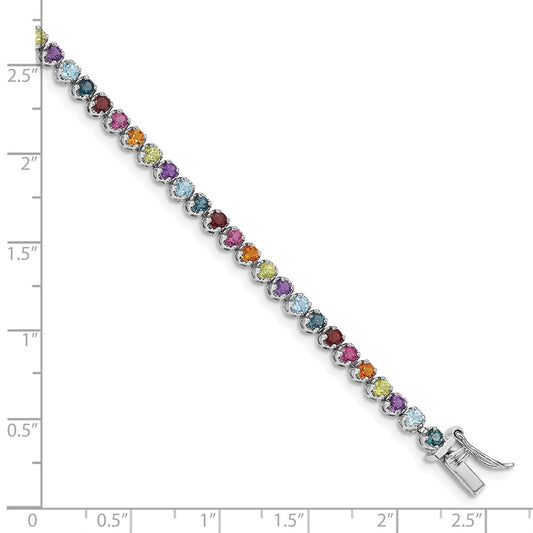 GSSB Sterling Silver Rhodium-plated Multi-gemstone Tennis Bracelet