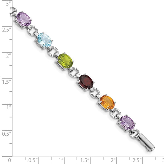 GSSB Sterling Silver Rhodium-plated Oval Multi-gemstone Bracelet