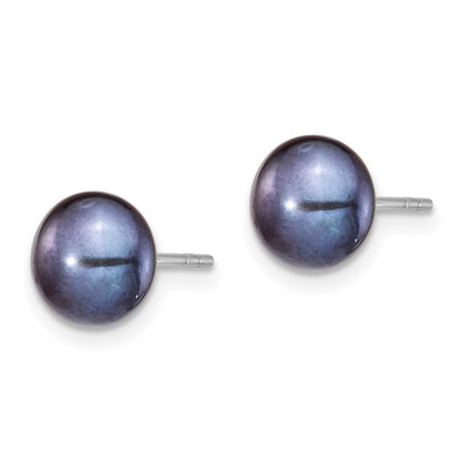 PSSN Sterling Silver Rhodium-plated 6-7mm Black Teardrop Freshwater Cultured Pearl 17 inch Necklace and Button Post Earrings Set