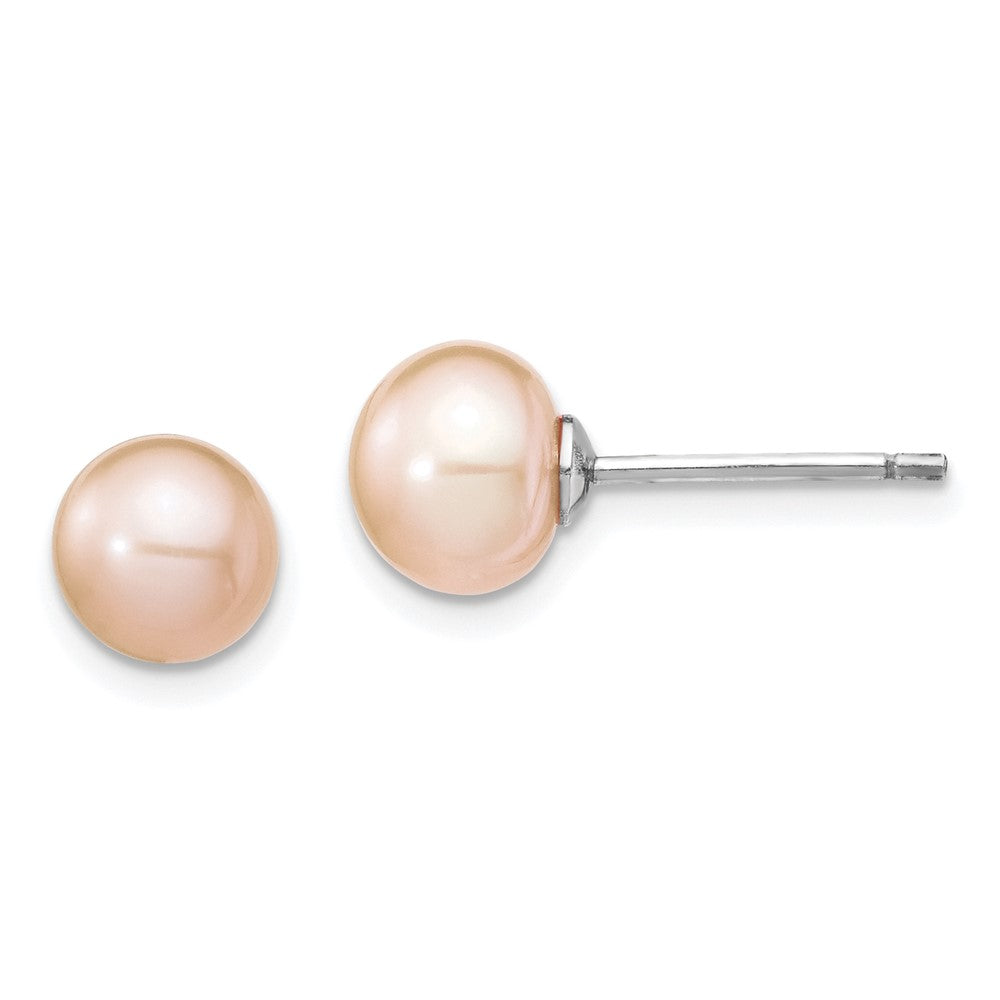 PSSN Sterling Silver Rhodium-plated 6-7mm Pink Teardrop Freshwater Cultured Pearl 17 inch Necklace and Button Post Earrings Set