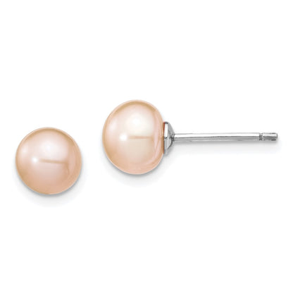 PSSN Sterling Silver Rhodium-plated 6-7mm Pink Teardrop Freshwater Cultured Pearl 17 inch Necklace and Button Post Earrings Set