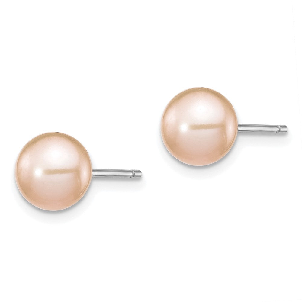 PSSN Sterling Silver Rhodium-plated 6-7mm Pink Teardrop Freshwater Cultured Pearl 17 inch Necklace and Button Post Earrings Set