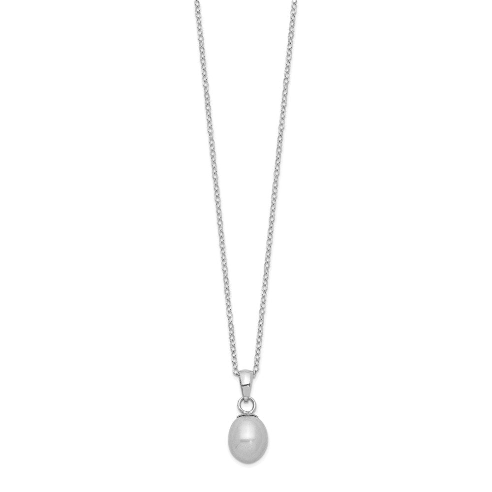 PSSN Sterling Silver Rhodium-plated 6-7mm Grey Teardrop Freshwater Cultured Pearl 17 inch Necklace and Button Earrings Set