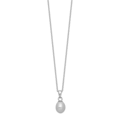 PSSN Sterling Silver Rhodium-plated 6-7mm Grey Teardrop Freshwater Cultured Pearl 17 inch Necklace and Button Earrings Set