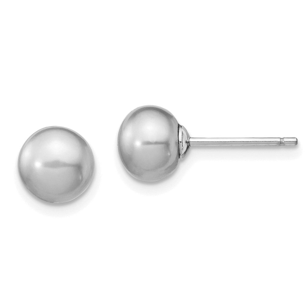 PSSN Sterling Silver Rhodium-plated 6-7mm Grey Teardrop Freshwater Cultured Pearl 17 inch Necklace and Button Earrings Set