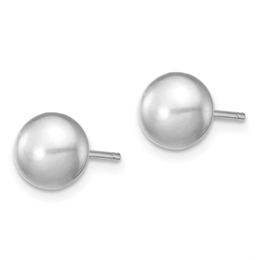 PSSN Sterling Silver Rhodium-plated 6-7mm Grey Teardrop Freshwater Cultured Pearl 17 inch Necklace and Button Earrings Set