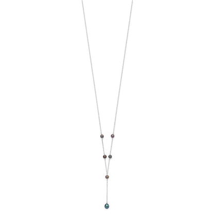 PSSN Sterling Silver Rhodium-plated 6-8mm Black Teardrop and Semi-Round Freshwater Cultured Pearl 6-Station Y-Drop 16 inch Necklace