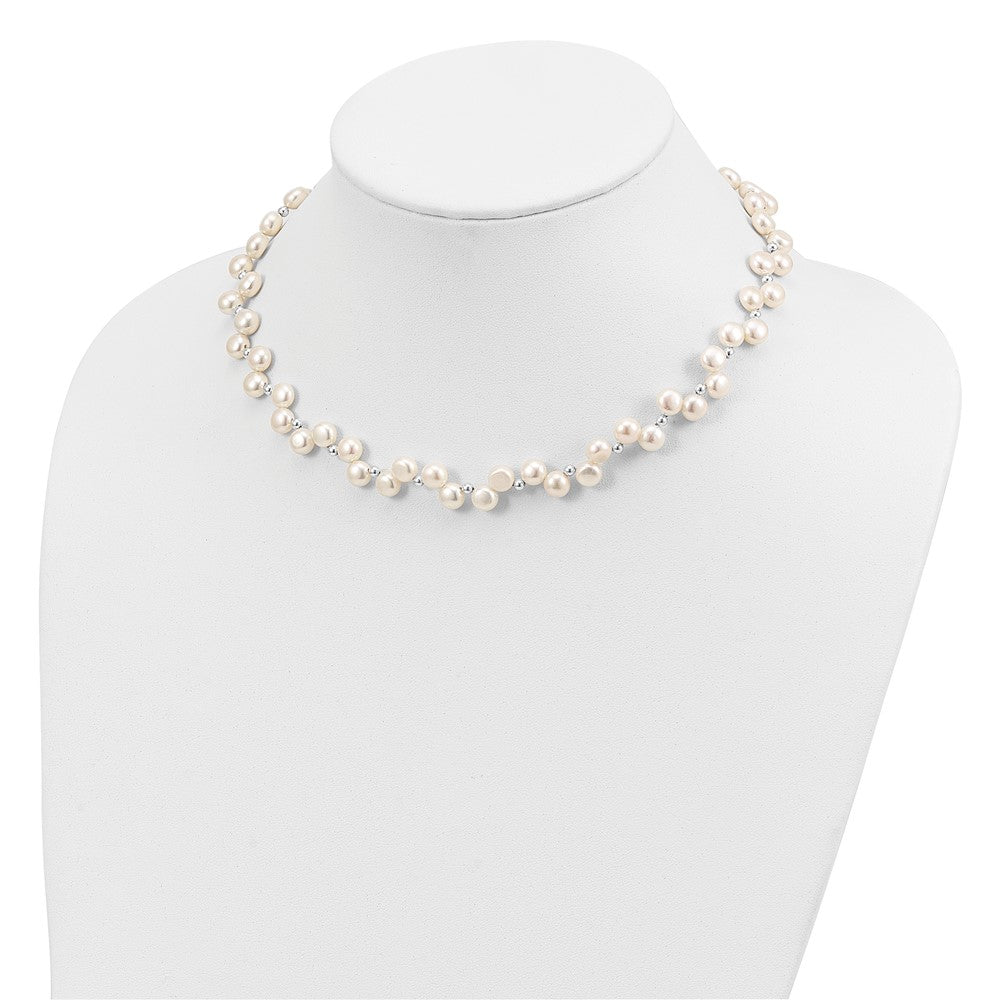 PSSN Sterling Silver FW Cultured Button Pearl 16in Necklace