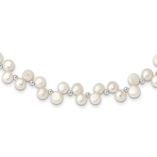 PSSN Sterling Silver FW Cultured Button Pearl 16in Necklace