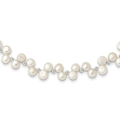 PSSN Sterling Silver FW Cultured Button Pearl 16in Necklace
