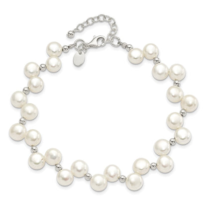 PSSB Sterling Silver FW Cultured Button Pearl 7.5in Bracelet